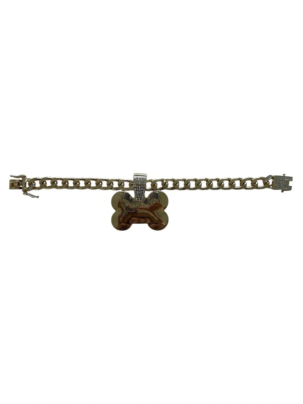 Cuban Gold Link Heavy Duty Dog Necklace - 8in, Bone-Shaped Polished